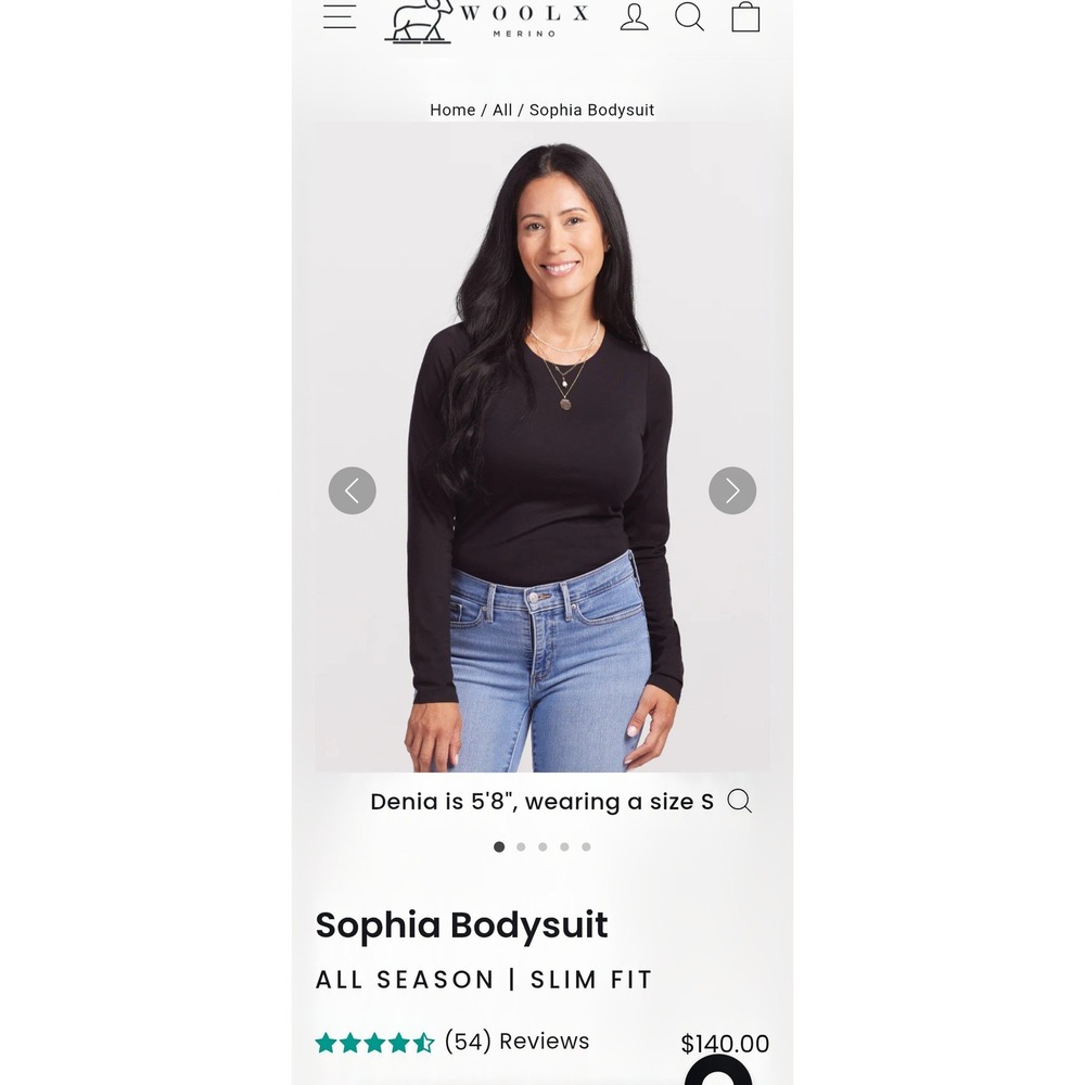 Woolx Sophia Merino Wool Bodysuit Black Long Sleeve Slim Fit Medium